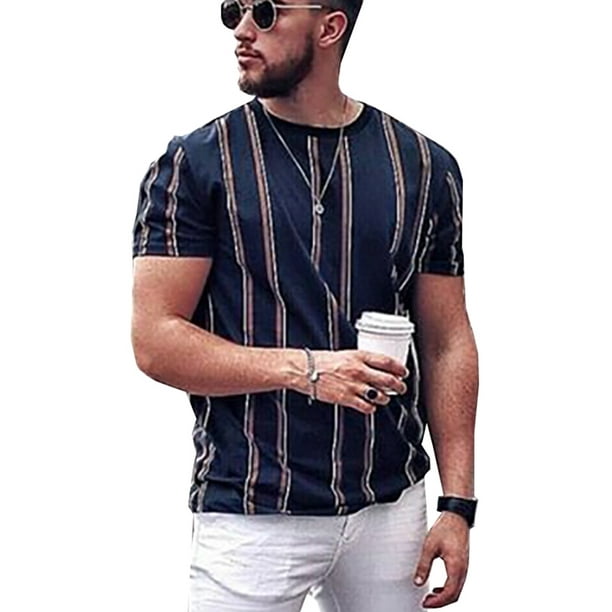 Sweatwater Mens Striped Short Sleeve Crew Neck Loose Fit Summer Tops T-Shirt 